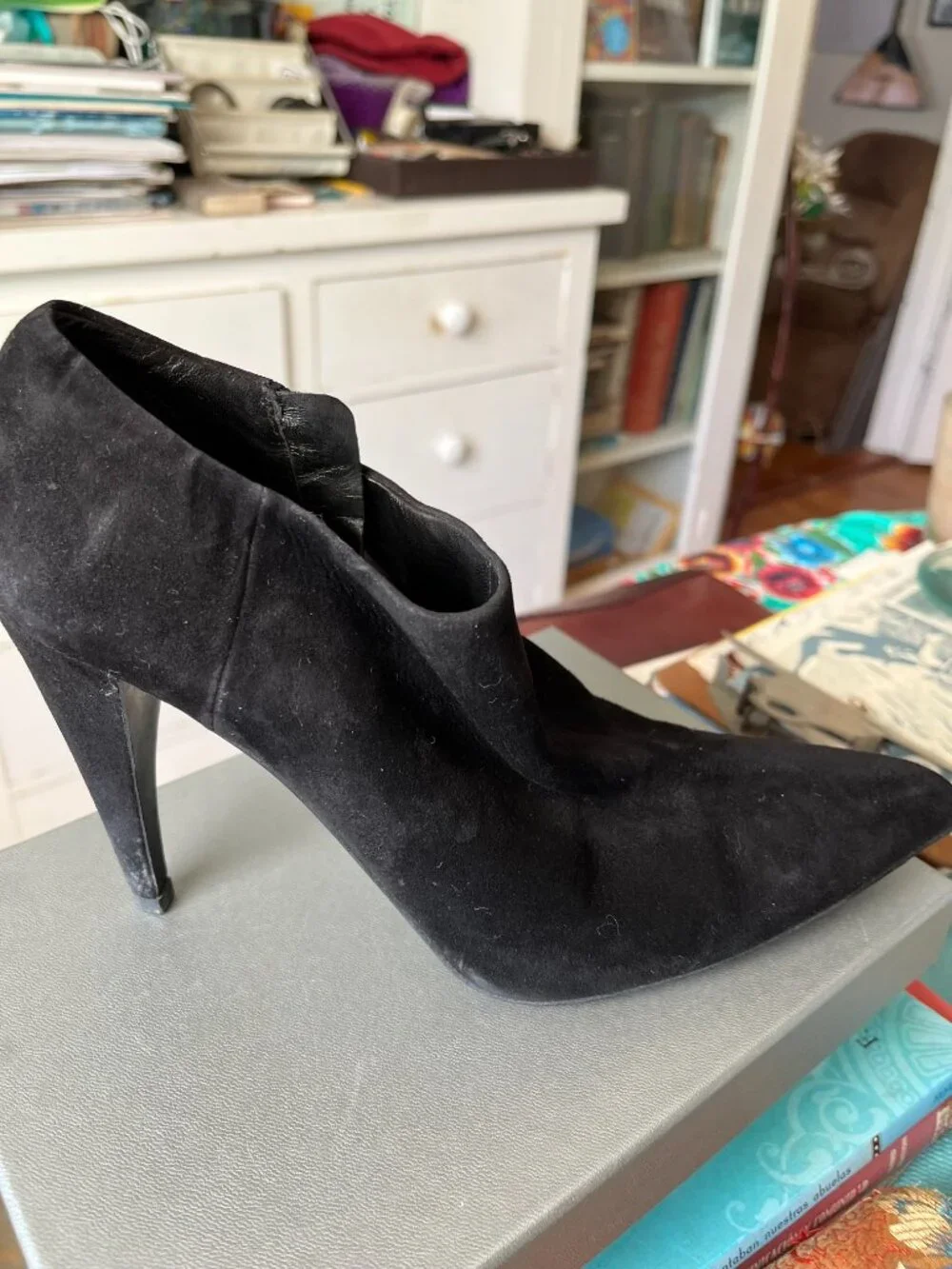 Authentic Prada Calzature Donna Black Suede Ankle Booties Side Zip 38.5 US 8.5